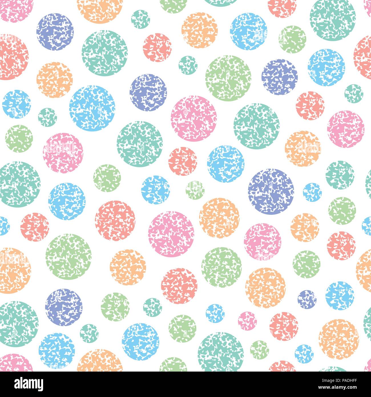 Vector seamless pattern del round cerchi colorati su sfondo bianco, grunge stile retrò Illustrazione Vettoriale