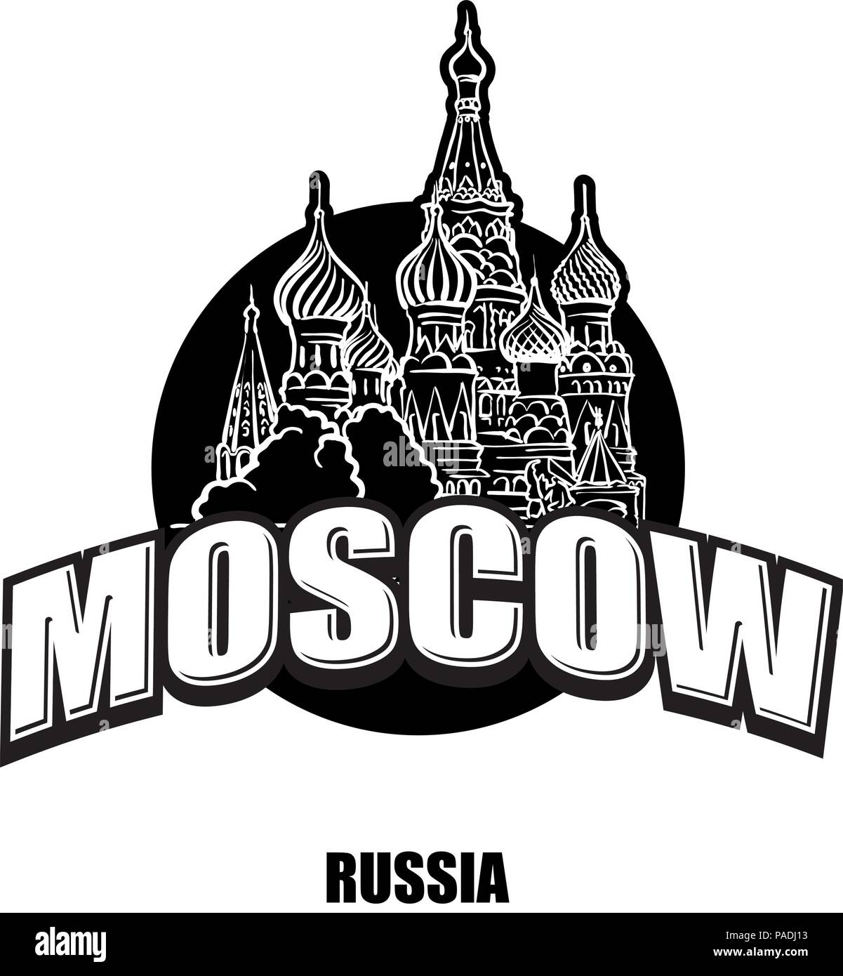 Mosca, cattedrale, nero e il logo bianco per stampe di alta qualità. Disegnato a mano disegno vettoriale. Illustrazione Vettoriale