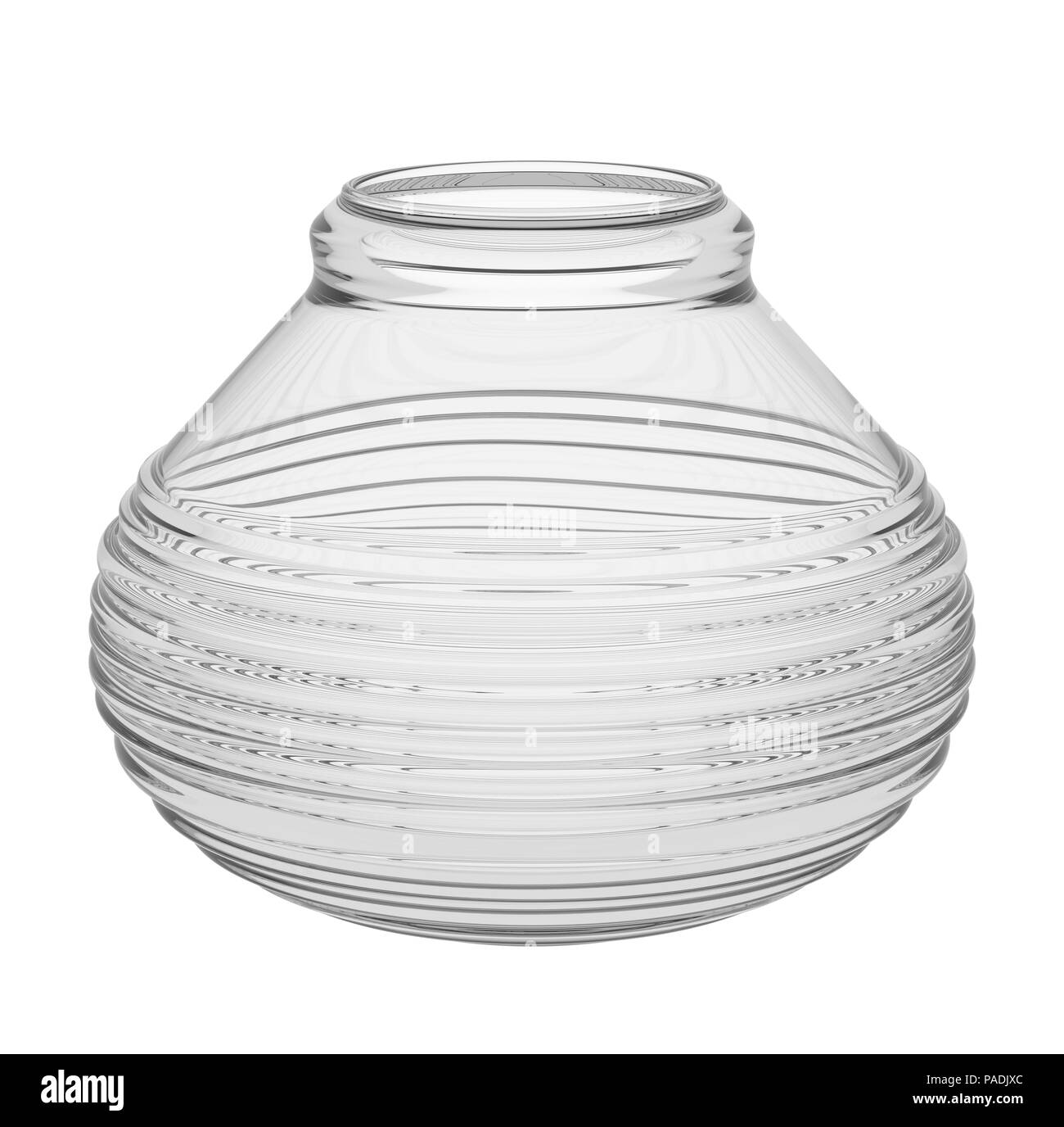 Vaso di vetro vuoto isolato su sfondo bianco Foto Stock