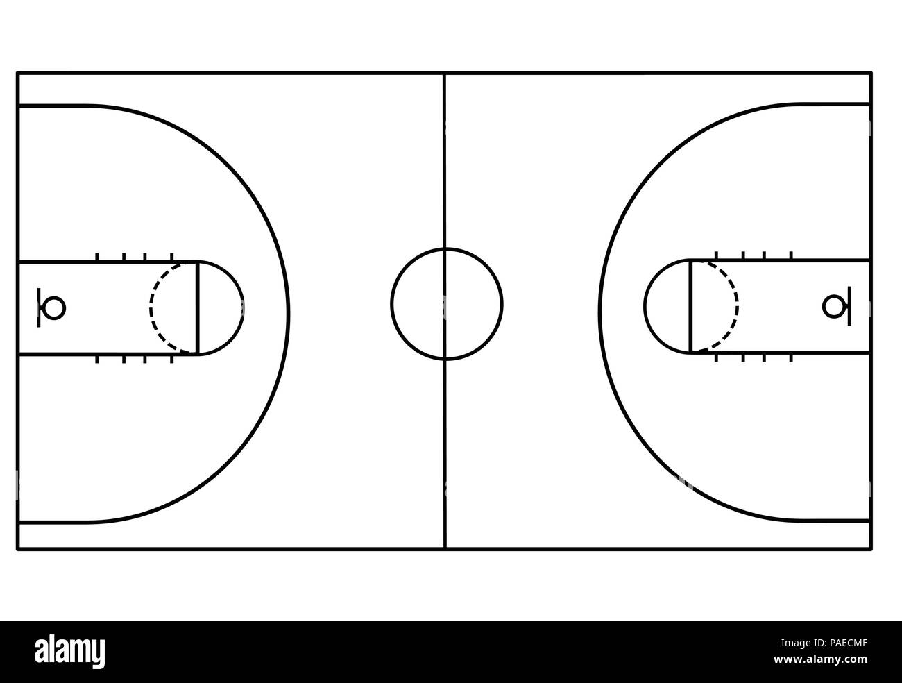 Campo da pallacanestro su sfondo bianco, illustrazione vettoriale Illustrazione Vettoriale