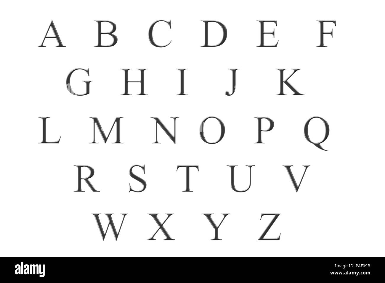 Alfabeto inglese illustrazione - lettere di colore grigio su sfondo bianco  - scuola educazione Nozione Foto stock - Alamy