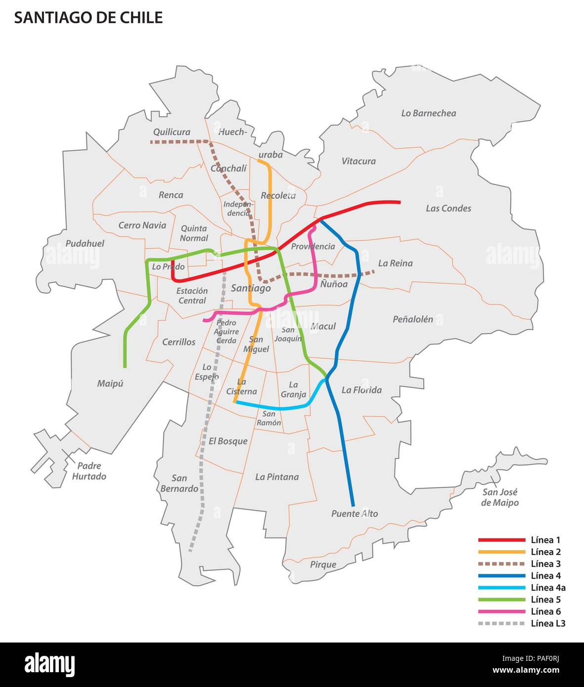 Metro de Santiago mappa vettoriale. Illustrazione Vettoriale