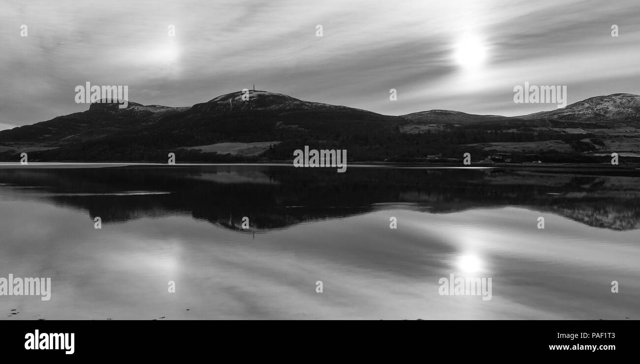 Simulazione di Sun e di riflessione in Tongue Bay, Sutherland Foto Stock