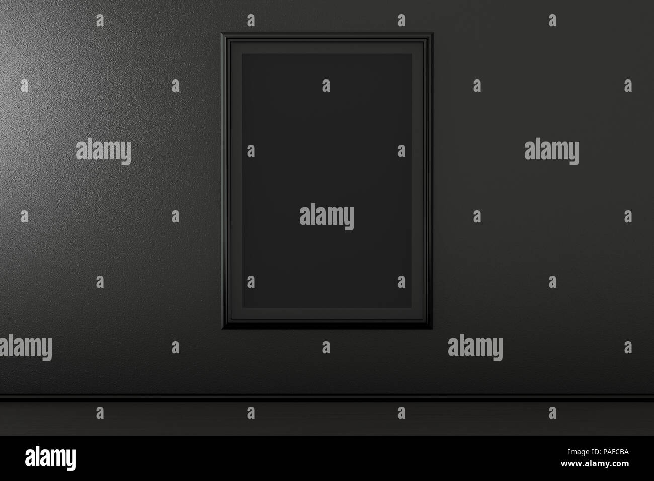 Vuoto verticale nera design poster mockup sul muro interno nero. 3d illustrazione Foto Stock