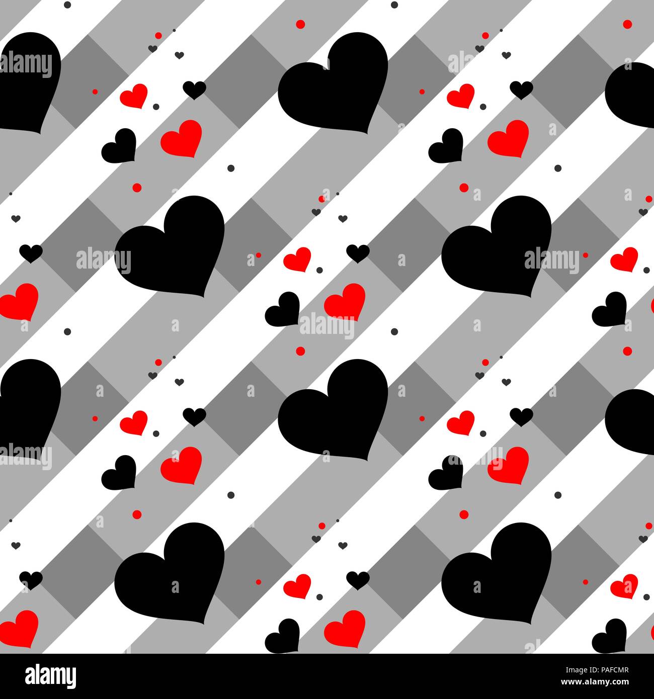 Cuore rosso e nero seamless pattern. Cuori colorati. La progettazione di packaging per la confezione regalo. Geometrica astratta background moderno. Illustrazione Vettoriale. Arte Illustrazione Vettoriale