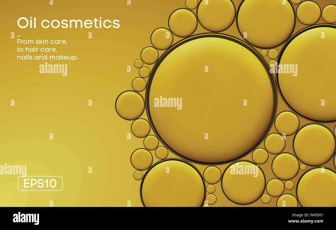 Cosmetici olio illustrazione vettoriale. Cura della pelle donna cosmetici. Olio di oliva dropsbackground. Prodotti cosmetici liquidi concetto essenziale. EPS 10. Illustrazione Vettoriale