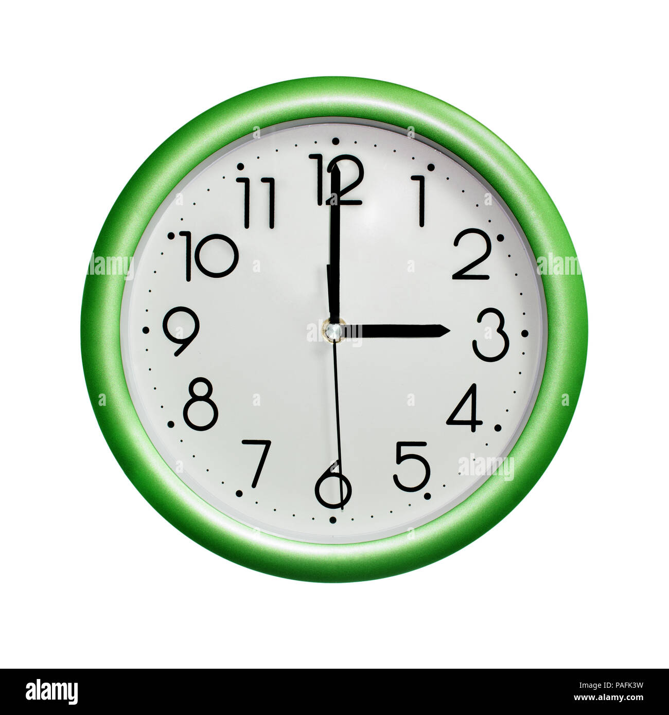 Foto rotonda verde orologio da parete, su sfondo bianco, isolato Foto Stock