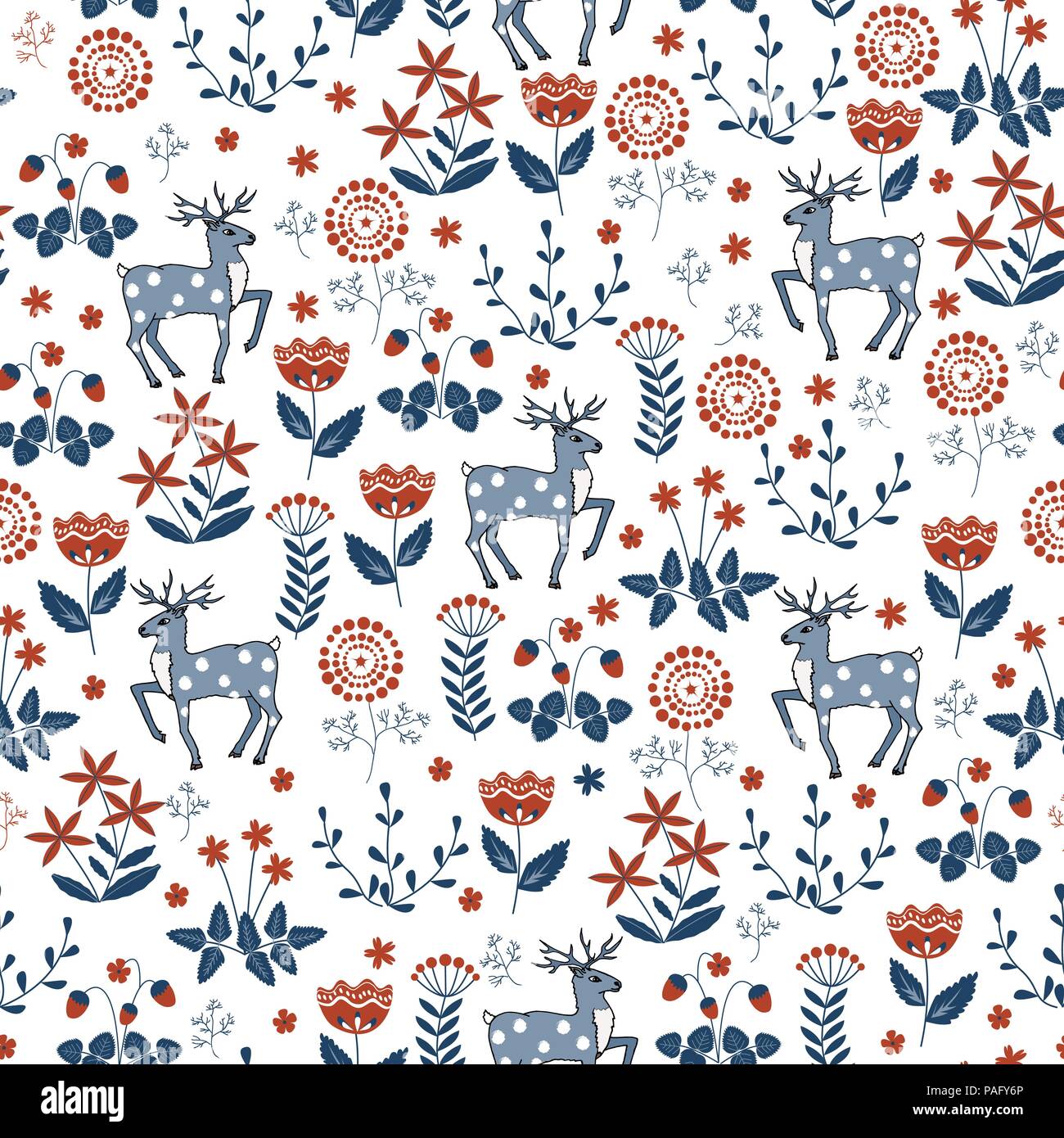 Floral seamless pattern con caprioli. Fata legno sfondo vettoriale Illustrazione Vettoriale