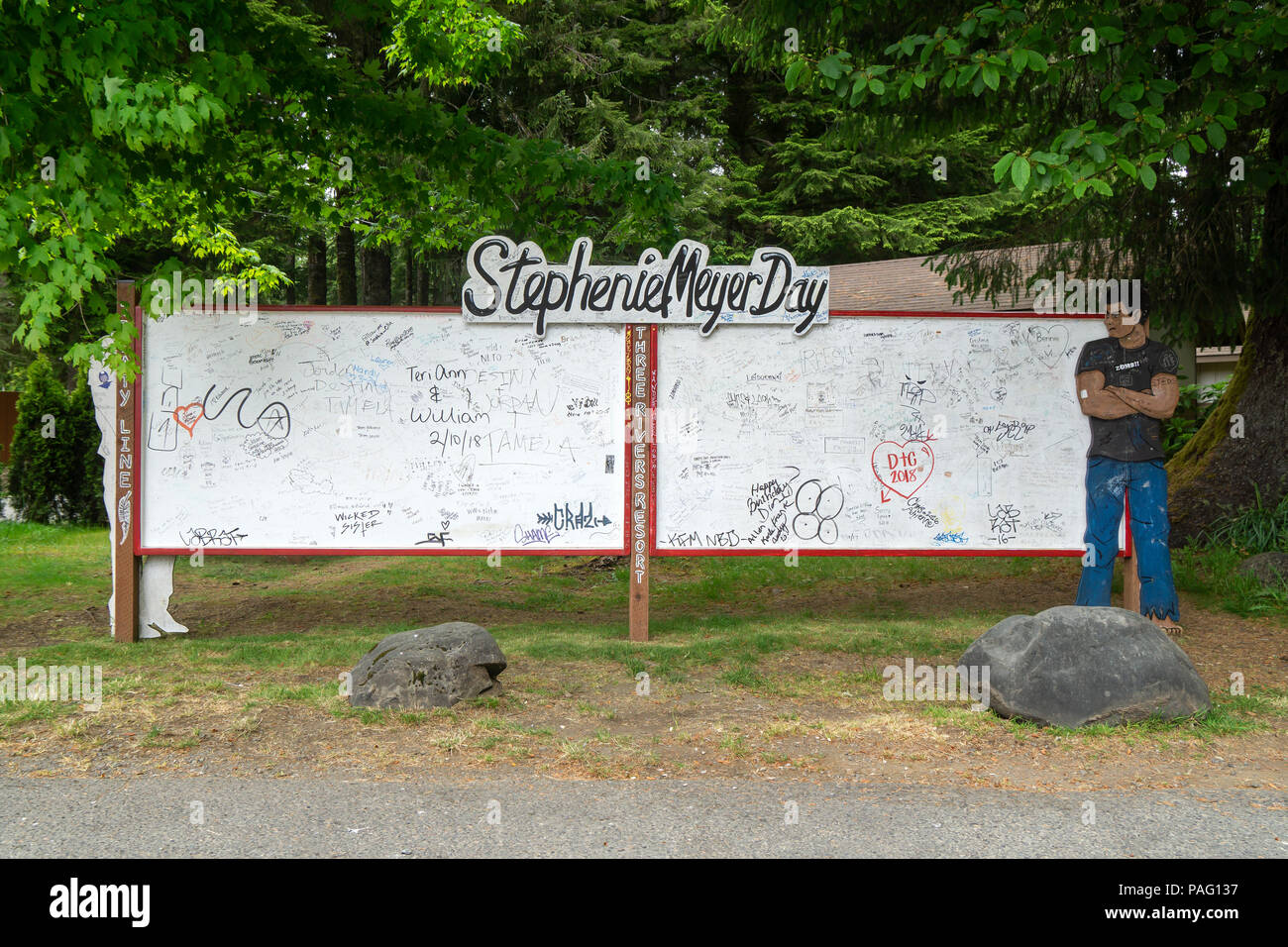 Stephenie Meyer giorno consiglio dove Twilight Saga fan possono scrivere alcune parole tre Riverside Resort, Mora, forche, Penisola Olimpica, WA, Stati Uniti d'America. Foto Stock