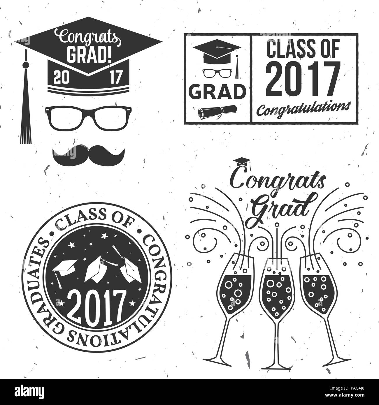 Set di classe Vector del 2017 badge. Concetto di camicia, stampare, guarnizione, una sovrapposizione o un timbro, saluto, scheda di invito. Tipografia design- stock a vettore. Grad Illustrazione Vettoriale