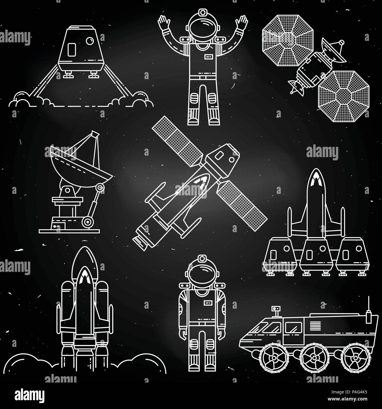 Lo spazio di una linea sottile design icona sulla lavagna. Missione umana su Marte. Per il web design e applicazione di interfaccia, utile anche per infographics. Illustrazione Vettoriale