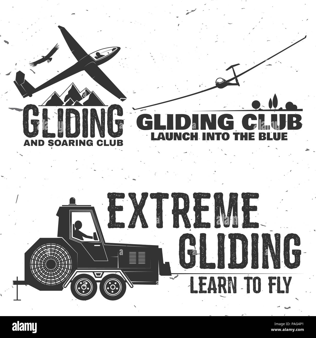 Set di parapendio club badge retrò. Concetto di camicia, stampa, guarnizione, la sovrapposizione o il timbro. Tipografia design- stock a vettore. Illustrazione Vettoriale