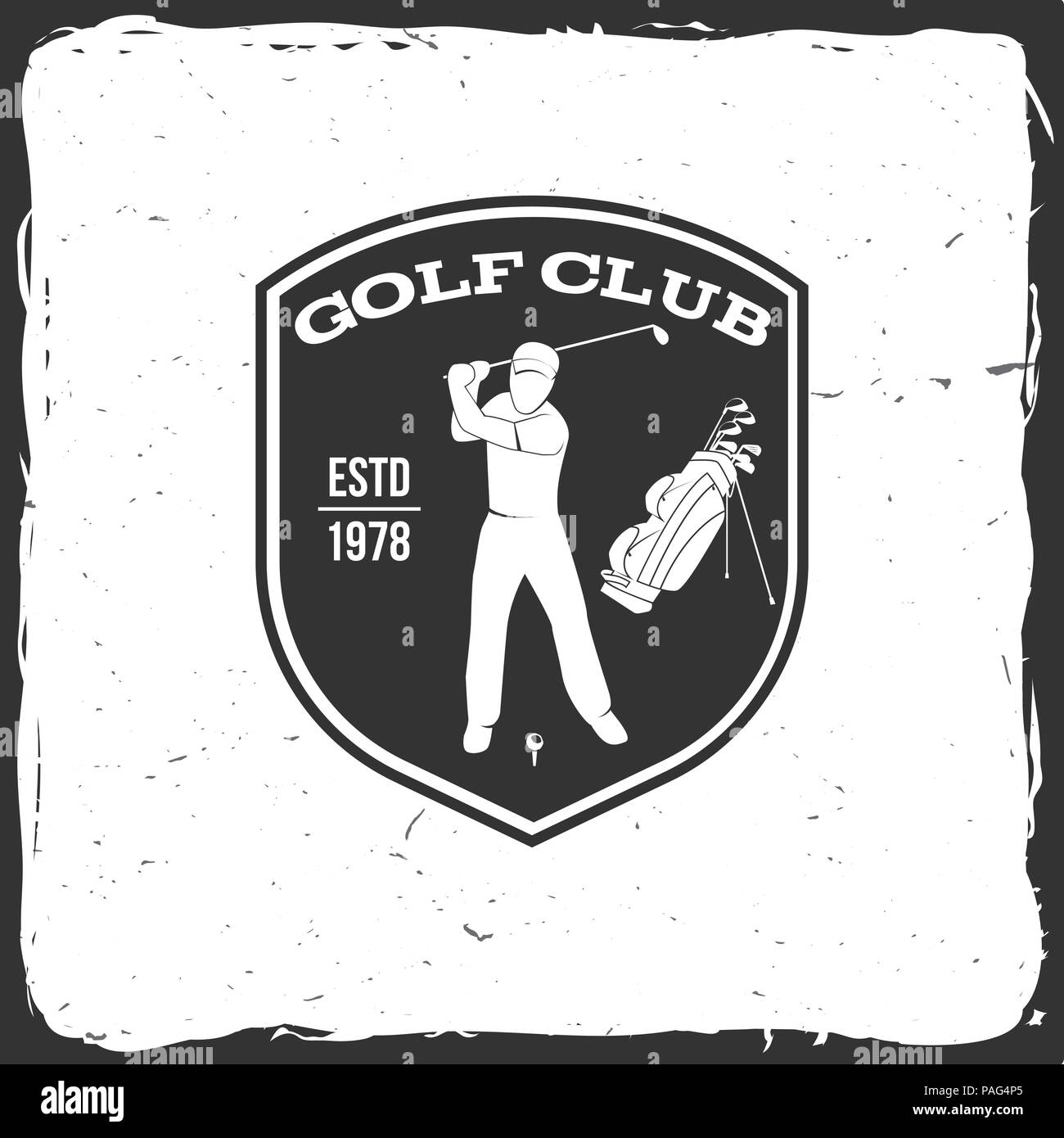 Golf club concetto con golfisti e sacca da golf. Vector golf club badge retrò. Concetto di camicia, Stampa, Timbro o sigillo. Tipografia design- stock a vettore. Illustrazione Vettoriale