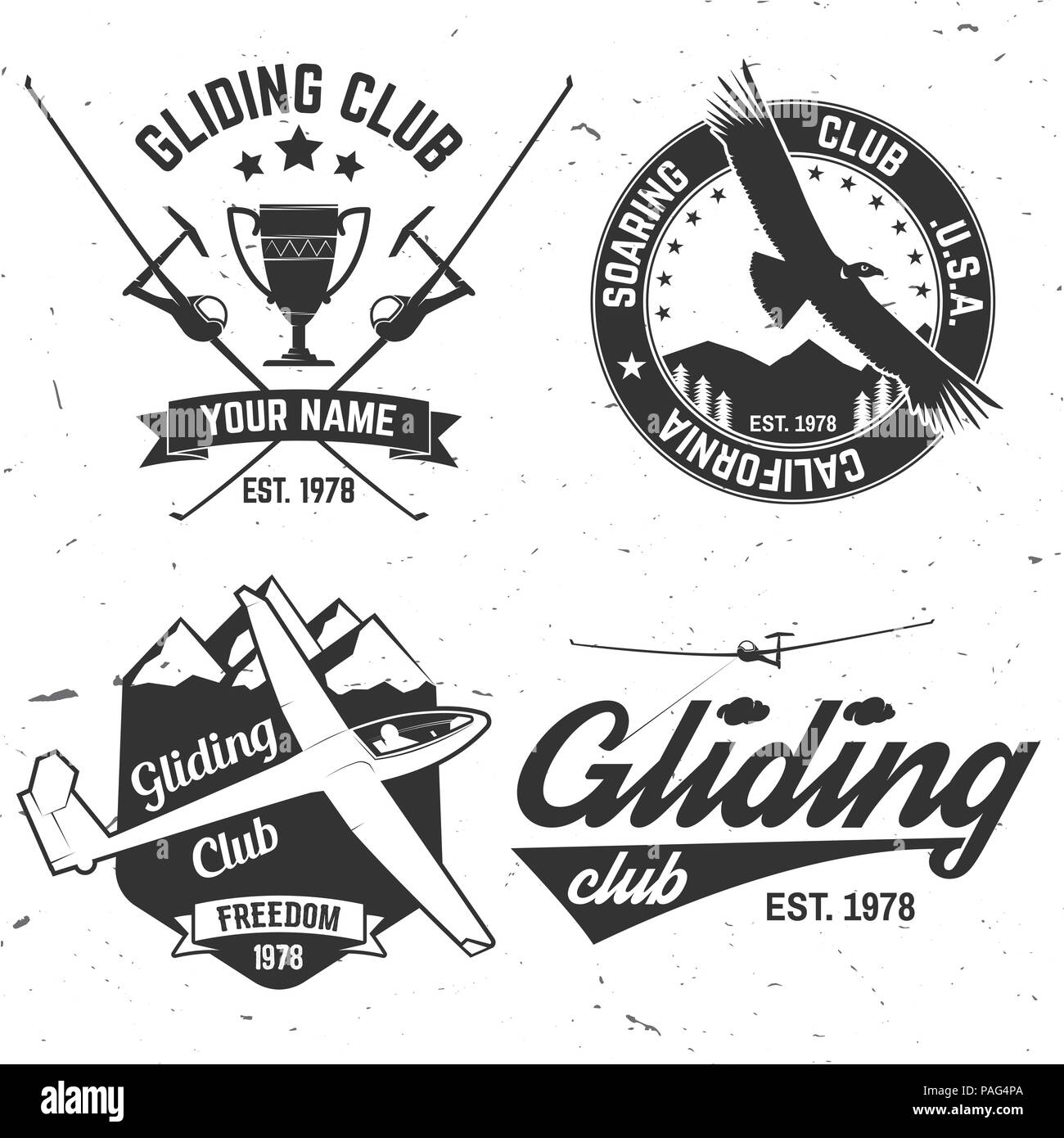 Set di parapendio club badge retrò. Concetto di camicia, stampa, guarnizione, la sovrapposizione o il timbro. Tipografia design- stock a vettore. Illustrazione Vettoriale