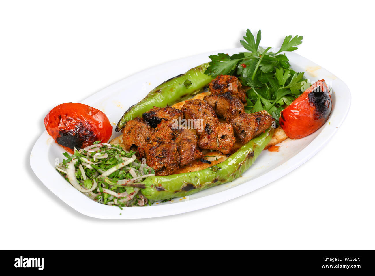 Shish Kebab sul Grill - spiedino di carne Foto Stock