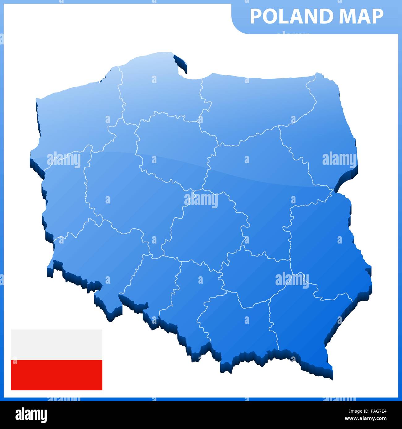 Altamente dettagliata mappa tridimensionale della Polonia con regioni di confine Illustrazione Vettoriale