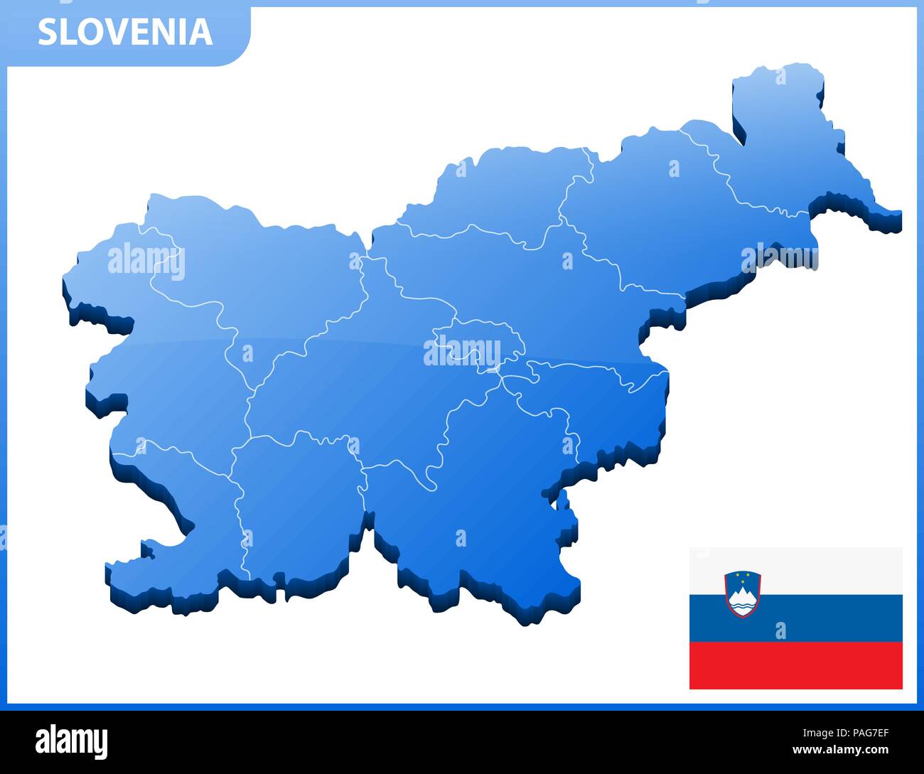 Altamente dettagliata mappa tridimensionale della Slovenia con regioni di confine Illustrazione Vettoriale