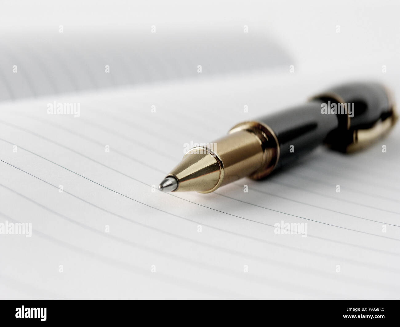 Close up.elegante penna a sfera sul foglio per notebook Foto stock - Alamy
