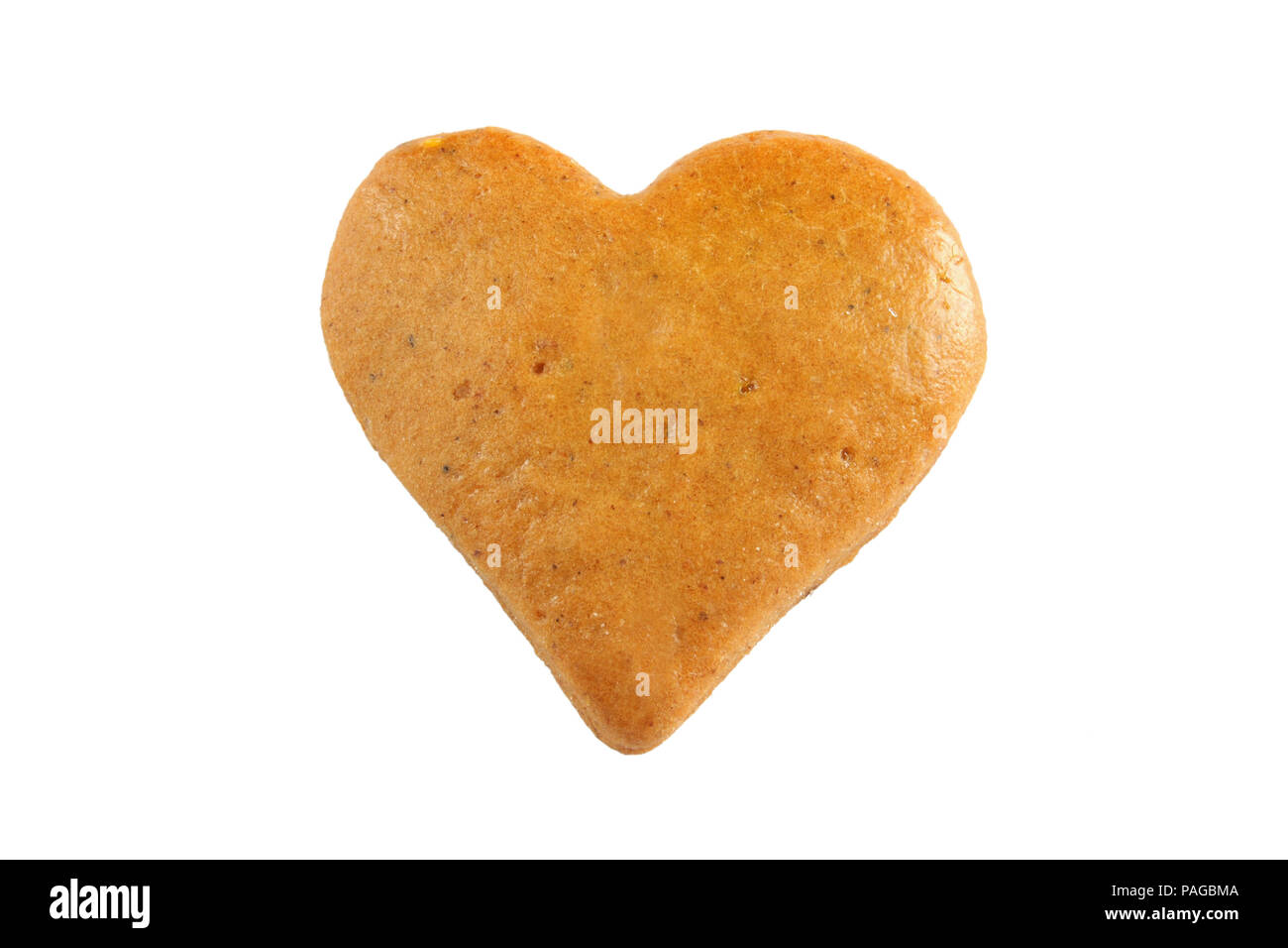 A forma di cuore ad gingerbread cookie isolati su sfondo bianco. Vista dall'alto. Foto Stock
