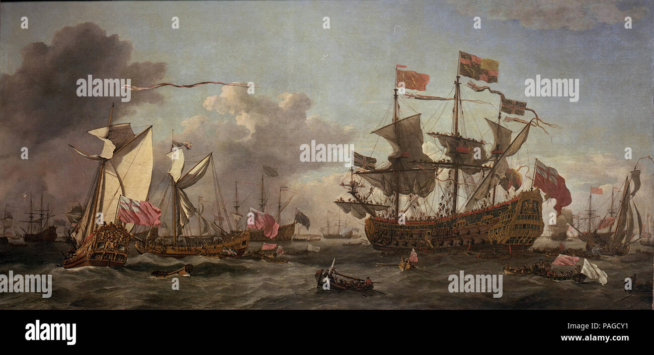Un Royal visita alla flotta nell'estuario del Tamigi, 1672 Foto Stock
