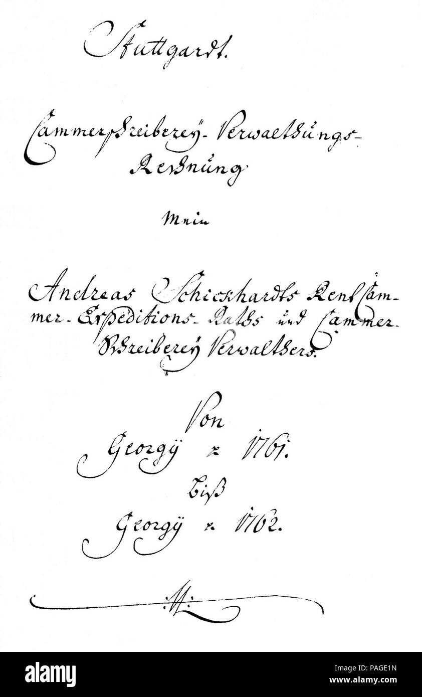 Un Schckhardt - Cammerschreiberei-Verwaltungs-Rechnung 1761-62 (HSAeS38). Foto Stock