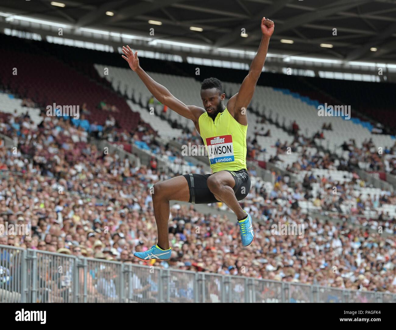 Londra, Regno Unito. 22 Luglio, 2018. Jarrion Lawson (USA) nel registro del Mens di salto. Muller anniversario giochi. IAAF Diamond League. Stadio Olimpico. Queen Elizabeth Olympic Park. Stratford. Londra. Regno Unito. 22/07/2018. Credito: Sport In immagini/Alamy Live News Foto Stock