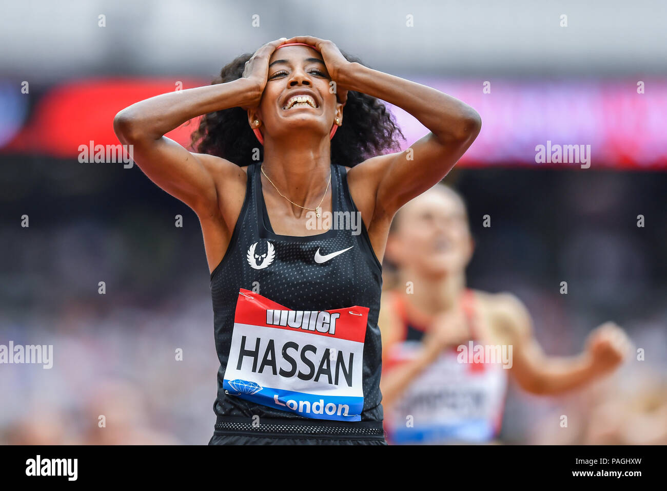 Londra, Regno Unito. Il 22 luglio 2018. Sifan Hassan (NED) fa storia, temporizzato 4:14:71 Diamond League record in 1 Mile donne - Millicent Fawcett durante 2018 IAAF Diamond League - Muller anniversario giochi a Londra Stadium di Domenica, 22 luglio 2018. Londra, Inghilterra. Credito: Taka G Wu Credito: Taka Wu/Alamy Live News Foto Stock