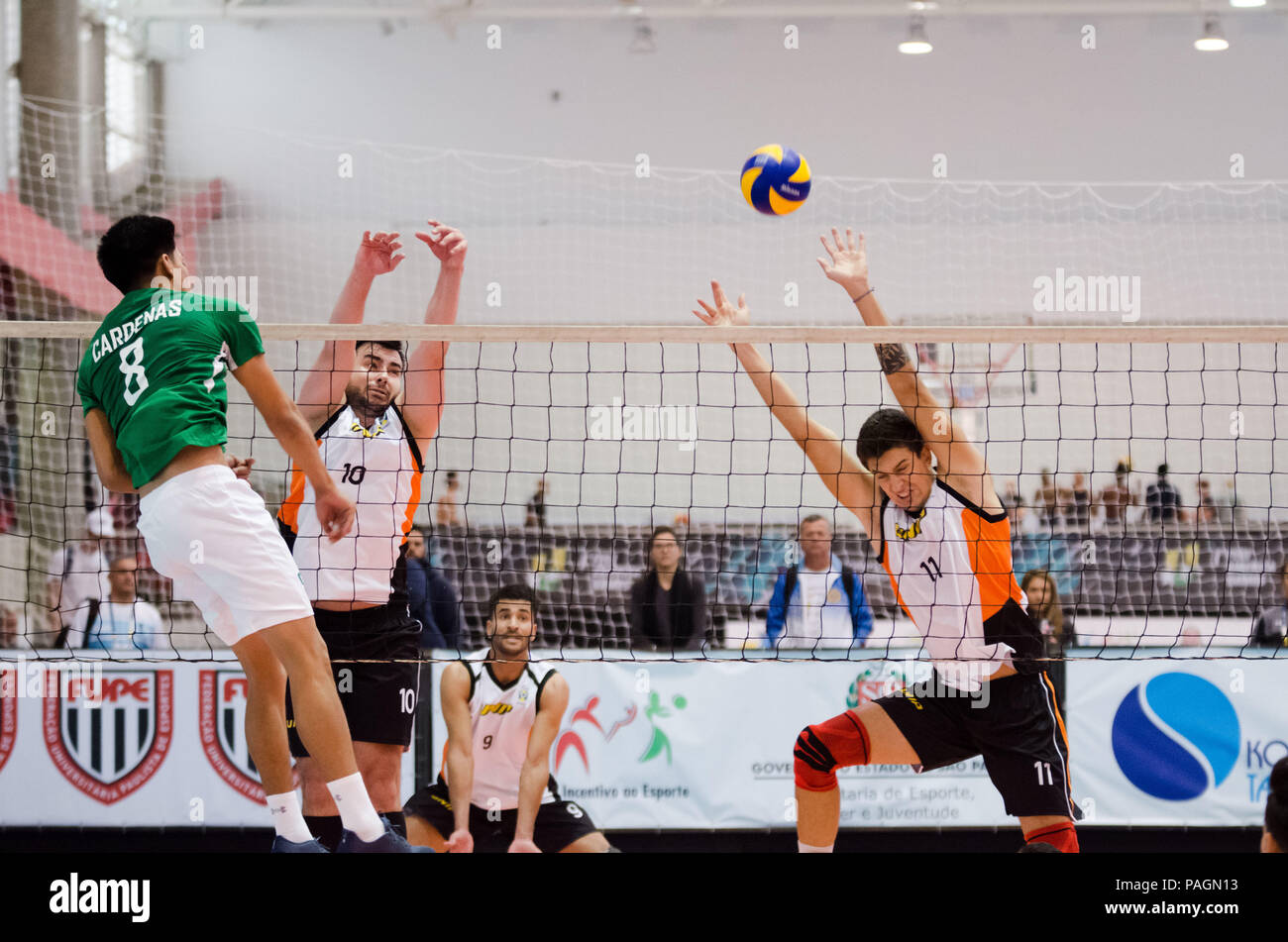 SÃO PAULO, SP - 22.07.2018: FISU AMERICA GIOCHI 2018 - pallavolo - Brasile vs Messico. Il Brasile riceve il primo Pan American University di storia, la capitale di São Paulo ospita la prima edizione della FISU AMERICA giochi tra luglio 19 e 29. (Foto: Maycon Soldano/Fotoarena) Foto Stock