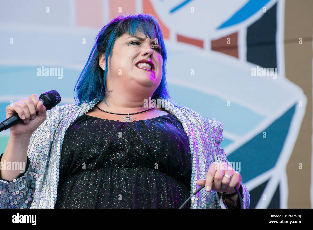 Pori, Finlandia. Il 21 luglio 2018. Hannah Williams & le affermazioni di eseguire presso il finlandese open air festival Pori Jazz. Credito: Stefan Crämer/Alamy Live News Foto Stock