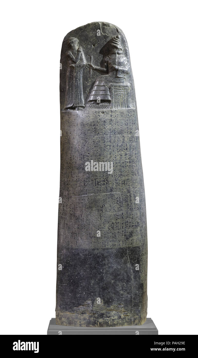 Codice di Diritto Stele di Re Hammurabi, codice babilonese di diritto dell'antica Mesopotamia. Foto Stock
