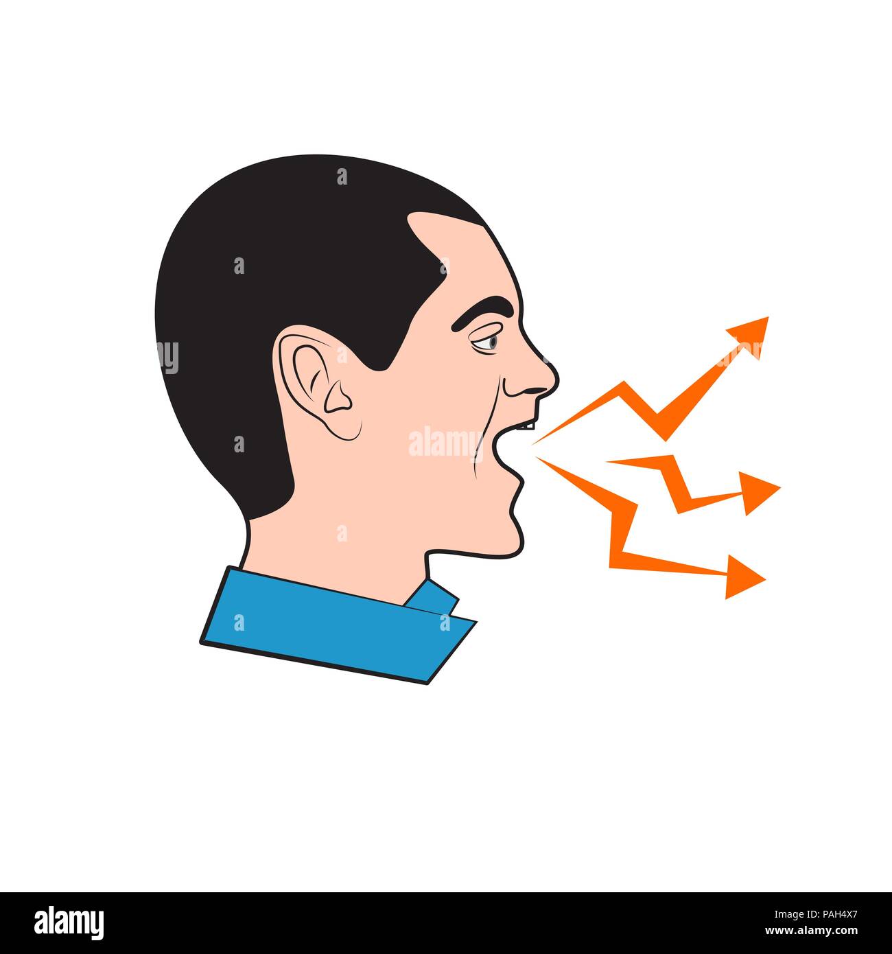 Urlando uomo, gridando boss, fulmine dalla bocca, aggressivo, angry man, gestione di rabbia illustrazione vettoriale Illustrazione Vettoriale