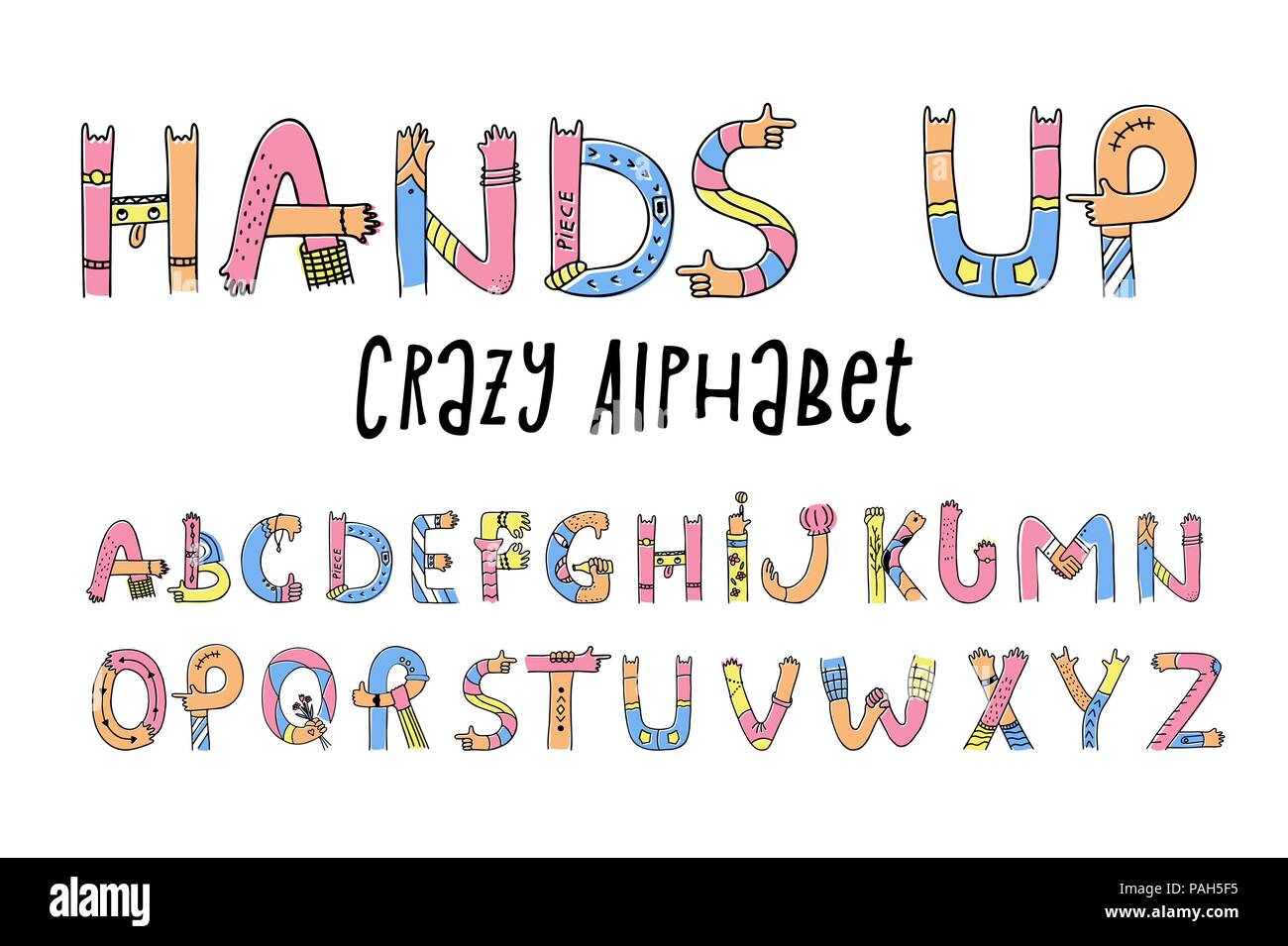 In alto le mani crazy alfabeto Illustrazione Vettoriale