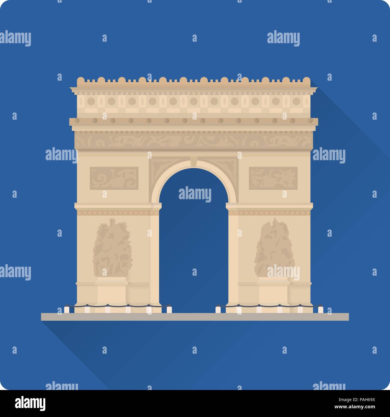 Design piatto lungo ombra illustrazione vettoriale di Arc de Triomphe, l'Arco Trionfale, a Parigi, Francia Illustrazione Vettoriale