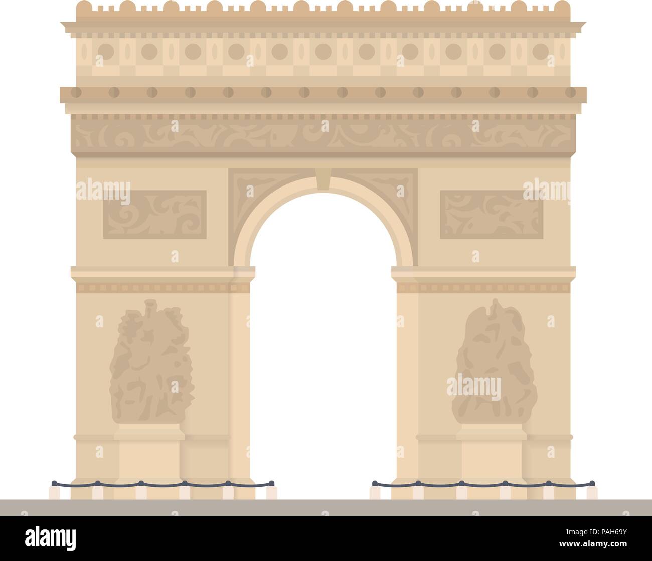 Design piatto isolato icona vettore di Arc de Triomphe, l'Arco Trionfale, a Parigi, Francia Illustrazione Vettoriale