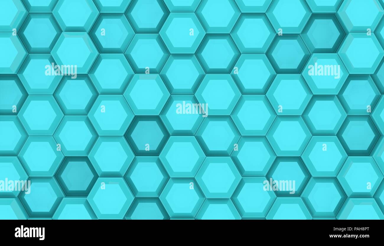 Motion design geometrico della superficie esagonale loop. Modello di griglia di sventolare hexagones. Seamless loop di animazione. Colore ciano. Foto Stock