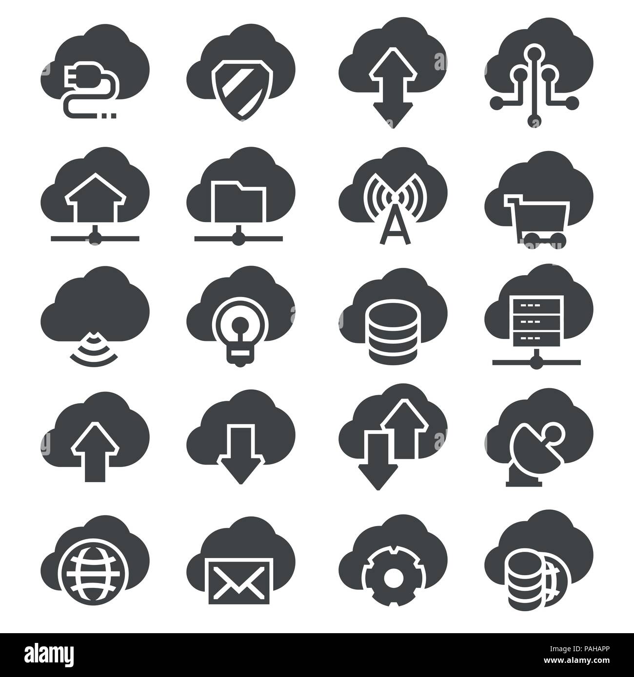 Set di vettore del computer Cloud relative icone grigie Illustrazione Vettoriale