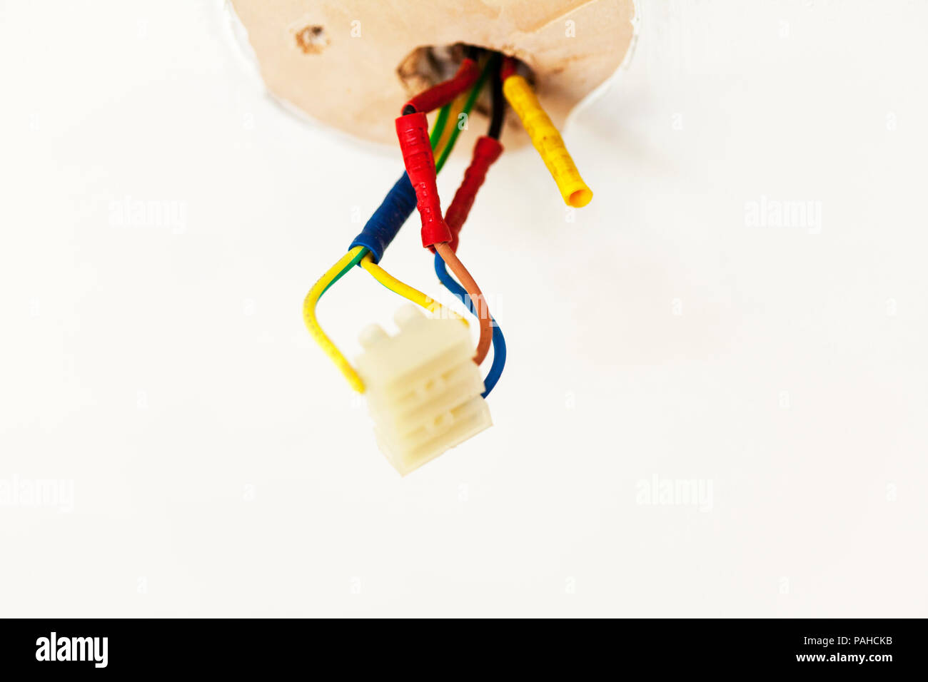 Filo elettrico, fili elettrici, blocco elettrico, live cavi, fili di massa, il filo di messa a terra, UK fili elettrici, UK, fili elettrici, neutri, filo Foto Stock