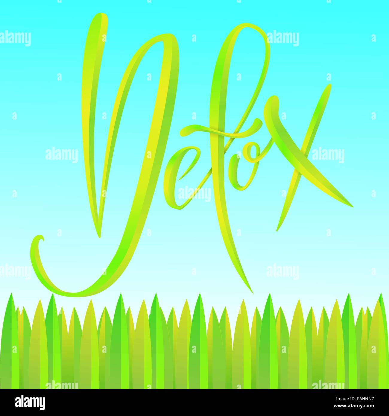Detox tempo. Digital scritta verde su sfondo blu. Tipografia banner. Illustrazione Vettoriale. Illustrazione Vettoriale