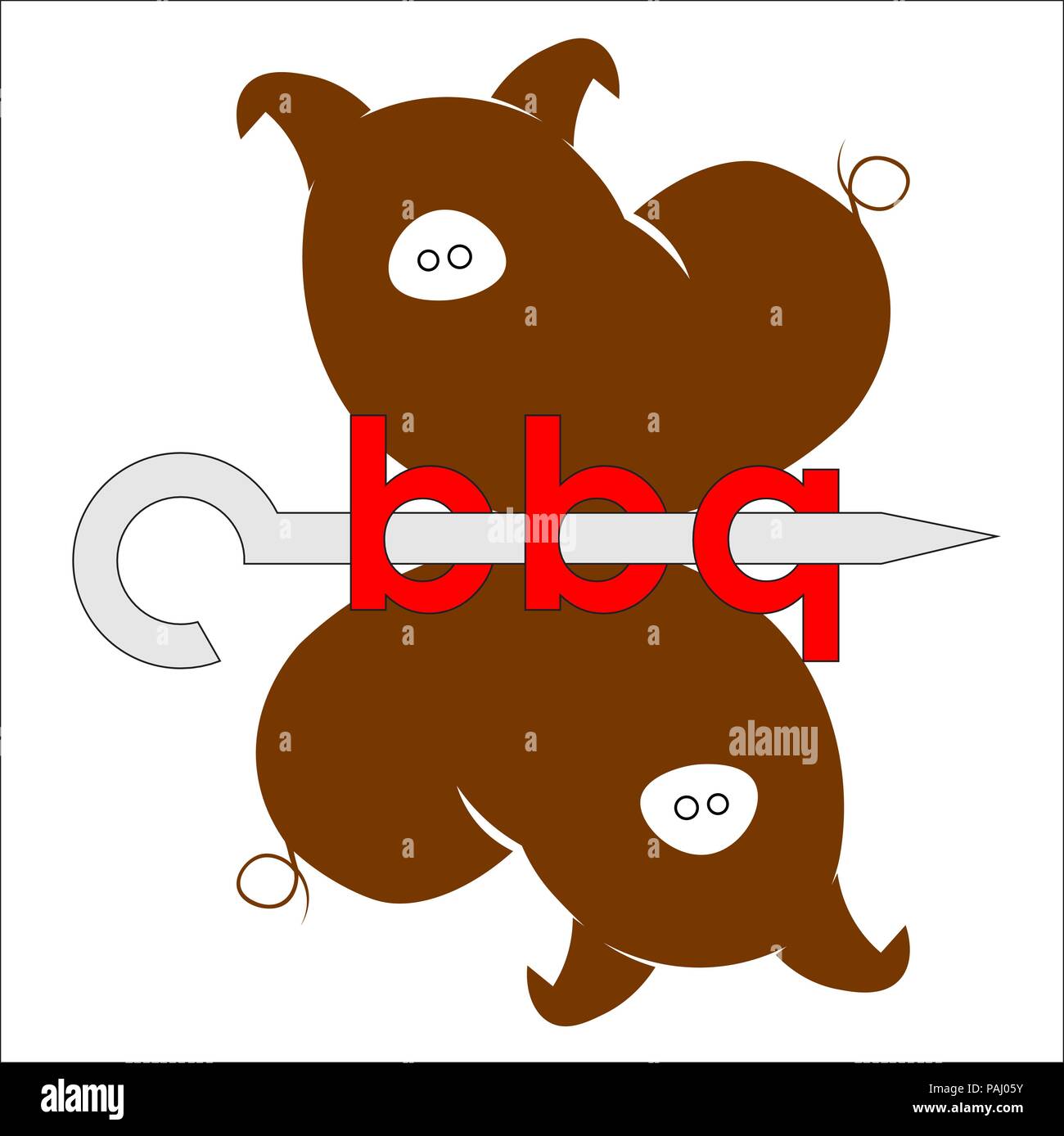 Barbeque iscrizione con salsicce in forma di suini logo minimalista Illustrazione Vettoriale