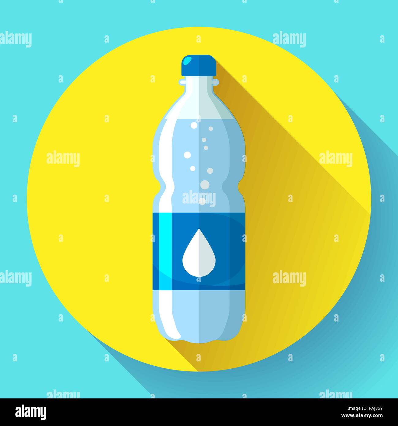 Bottiglia di acqua icona in stile piatto su sfondo blu illustrazione vettoriale. Illustrazione Vettoriale