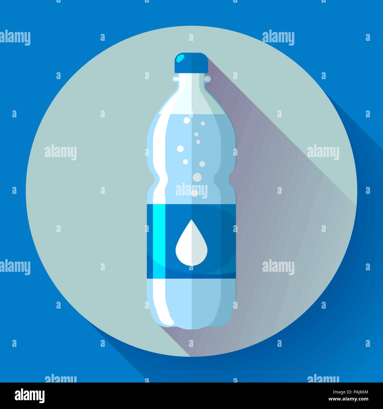 Bottiglia di acqua icona in stile piatto su sfondo blu illustrazione vettoriale. Illustrazione Vettoriale
