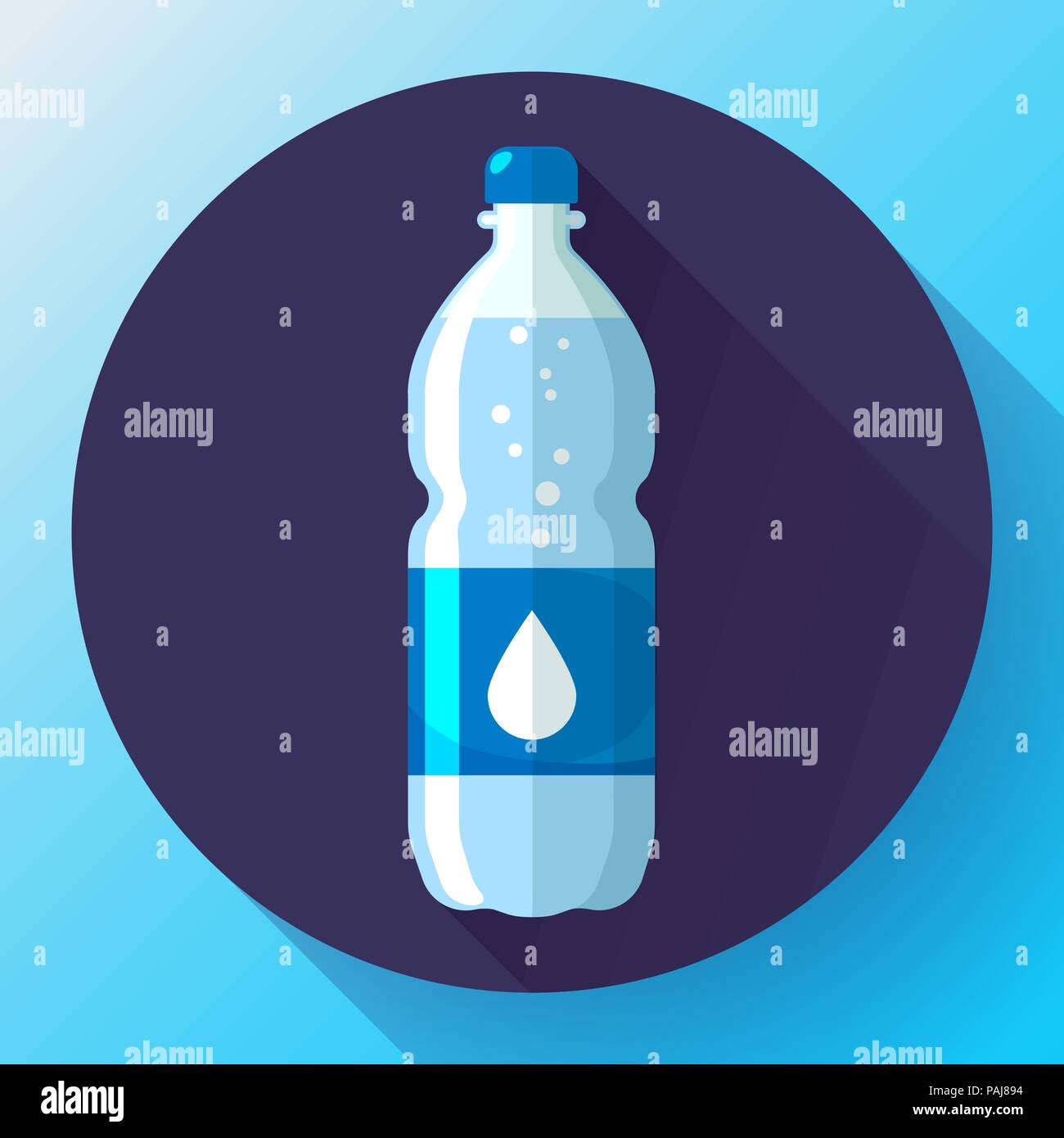 Bottiglia di acqua icona in stile piatto su sfondo blu illustrazione vettoriale Illustrazione Vettoriale