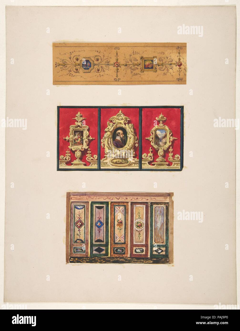 Progetta per pannelli. Artista: Jules-Edmond-Charles Lachaise (francese, morto 1897); Eugène-Pierre Gourdet (francese nato a Parigi, 1820-1889). Data: del XIX secolo. Museo: Metropolitan Museum of Art di New York, Stati Uniti d'America. Foto Stock