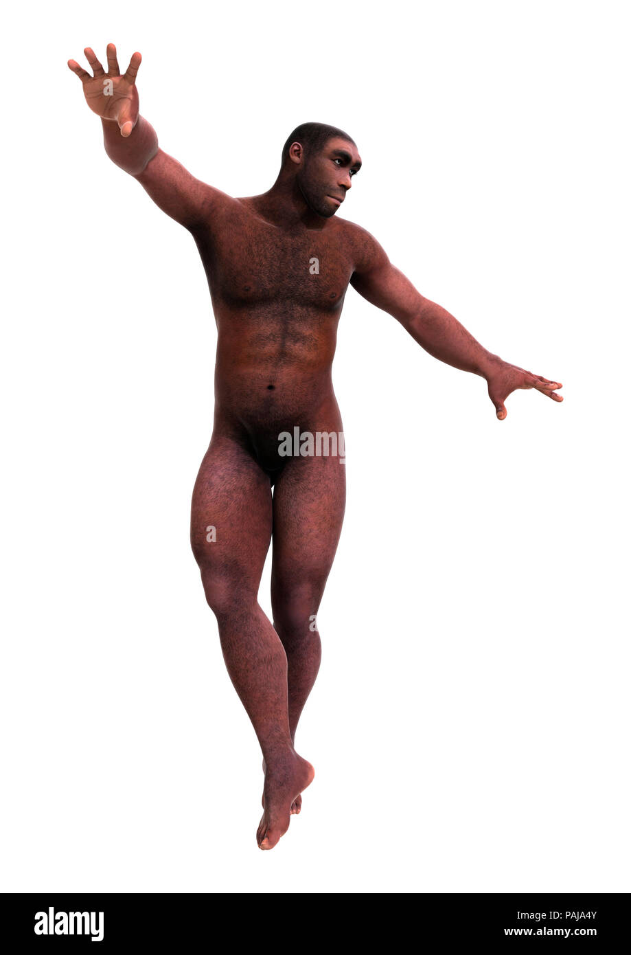 3D rendering di un maschio di Homo Erectus isolati su sfondo bianco Foto Stock