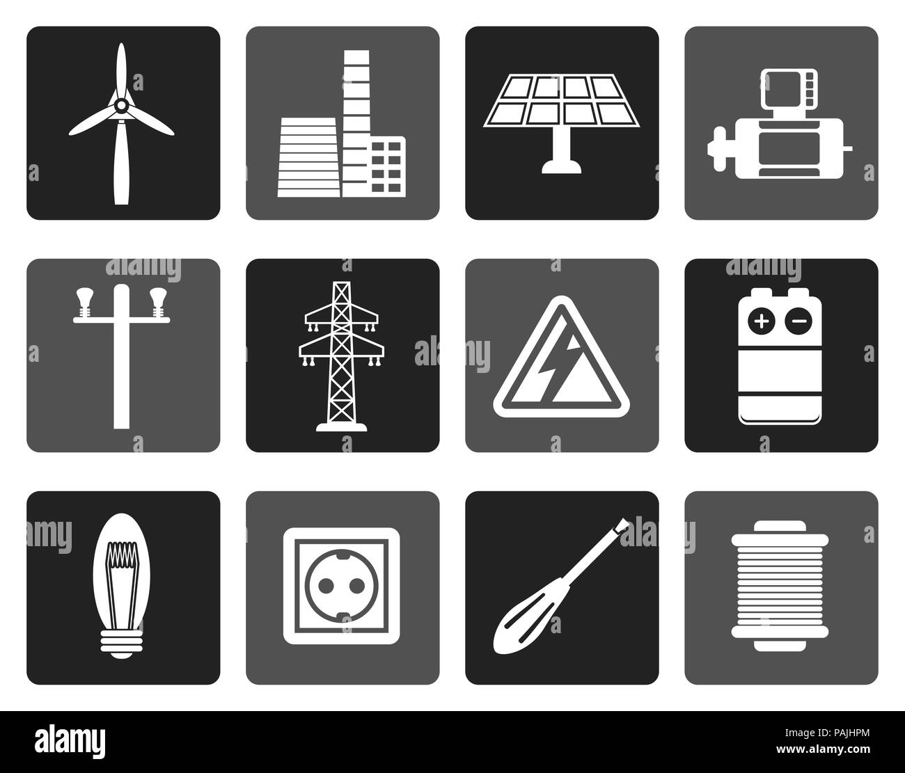 Elettricità piana e icone di potenza - vettore icona impostare Illustrazione Vettoriale