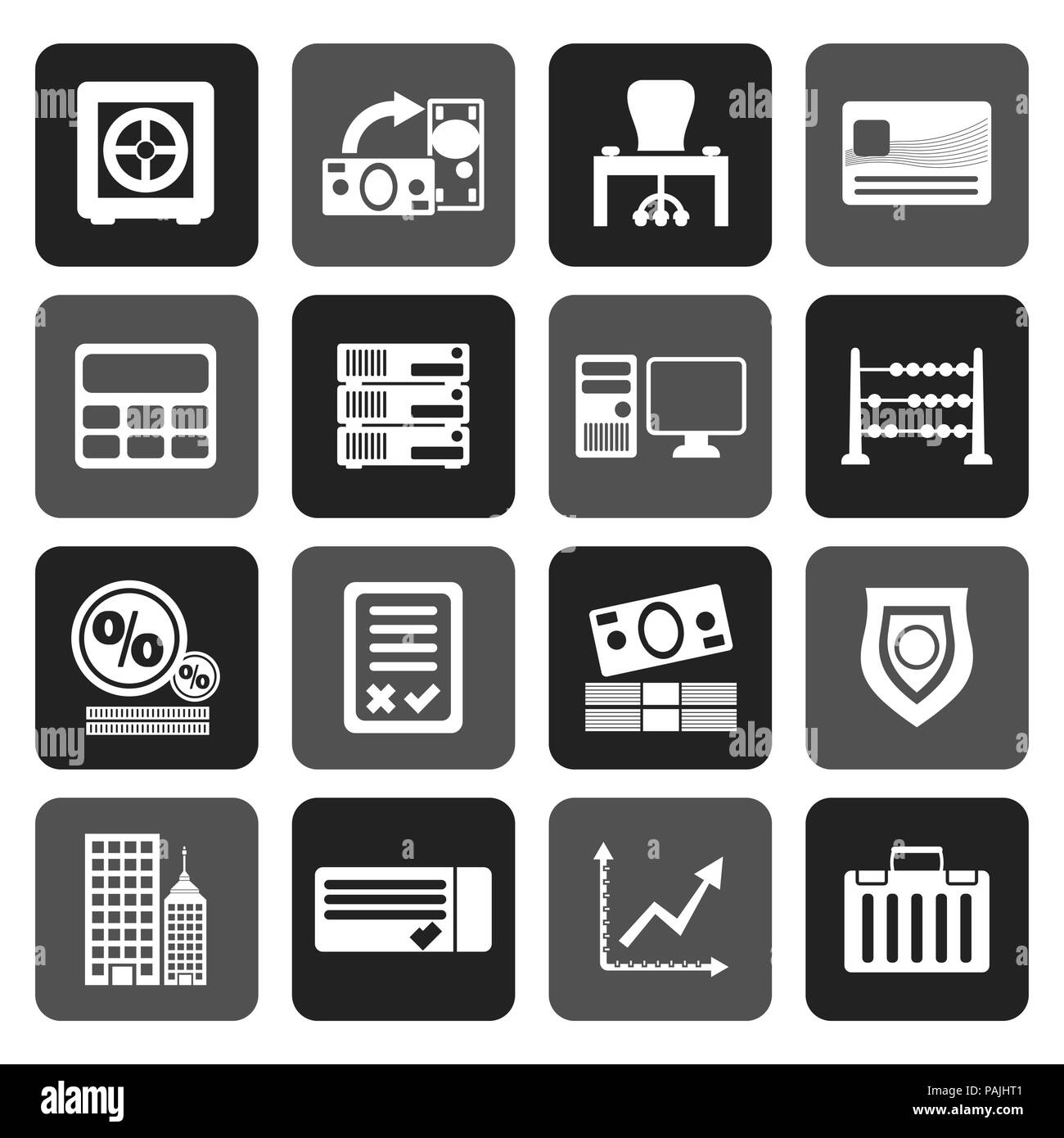 Banca piana, business, finanza e ufficio icone - vettore icona impostare Illustrazione Vettoriale