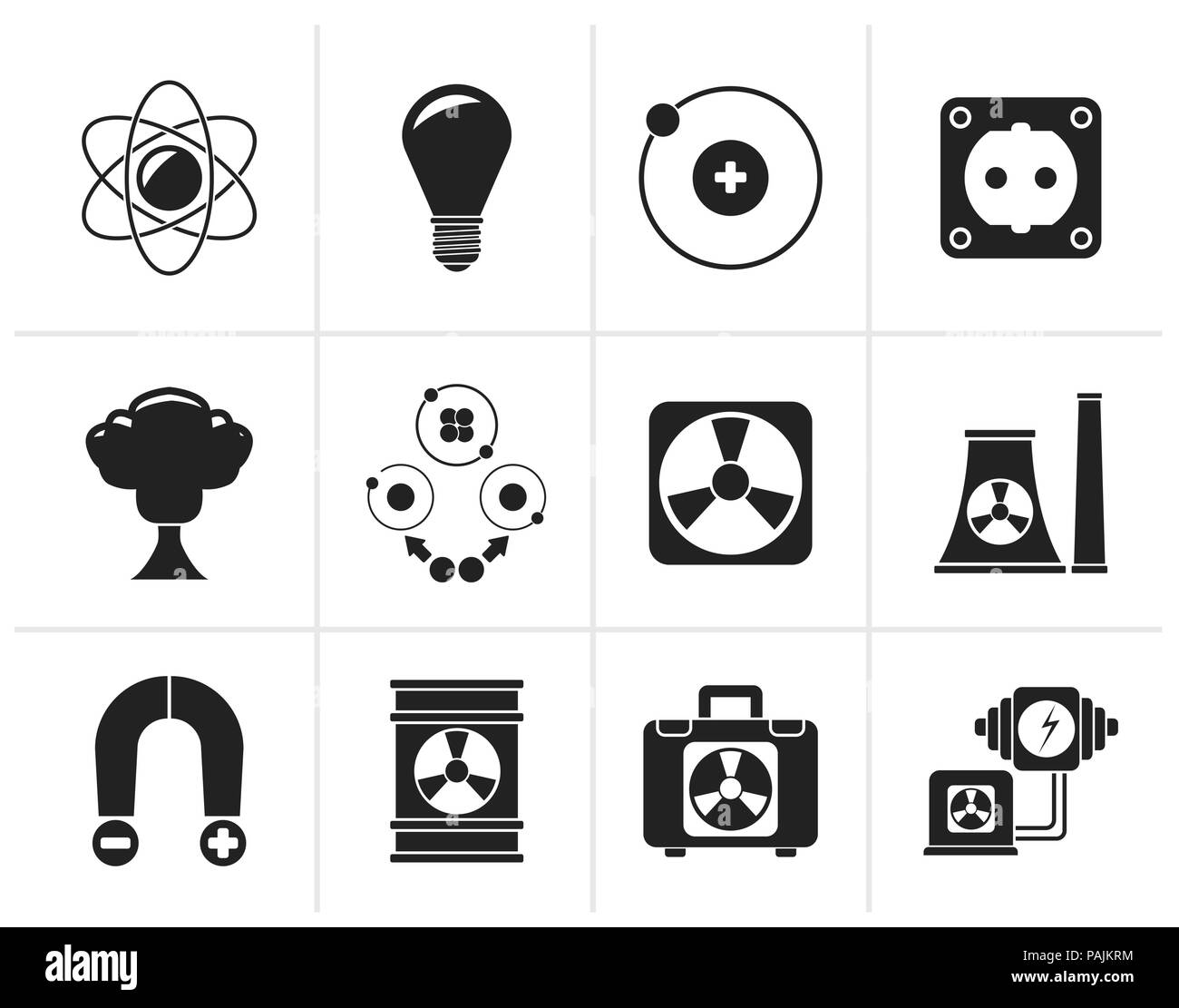 Nero Atomica e Nucleare icone - vettore icona impostare Illustrazione Vettoriale