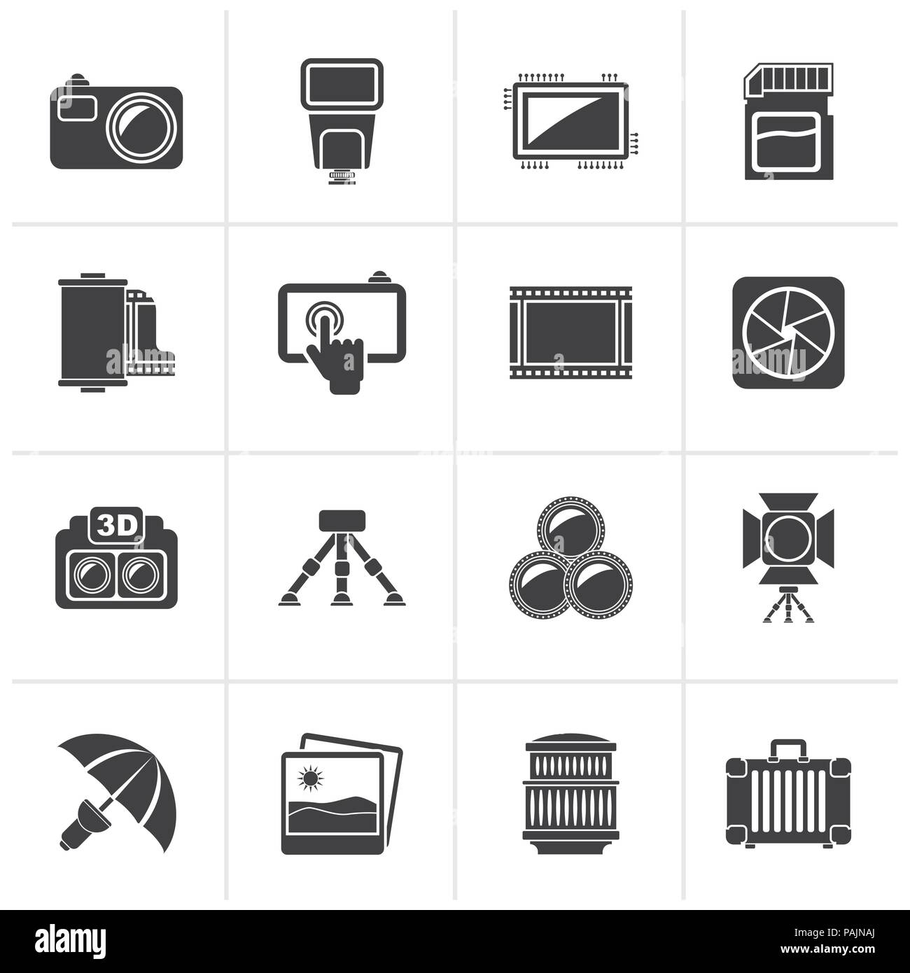 Nero attrezzatura fotografica icone - vettore icona impostare Illustrazione Vettoriale