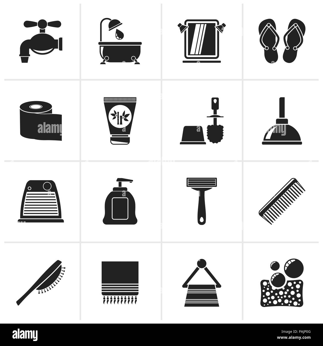 Bagno di colore nero e la cura personale icone- vector icon set 1 Illustrazione Vettoriale