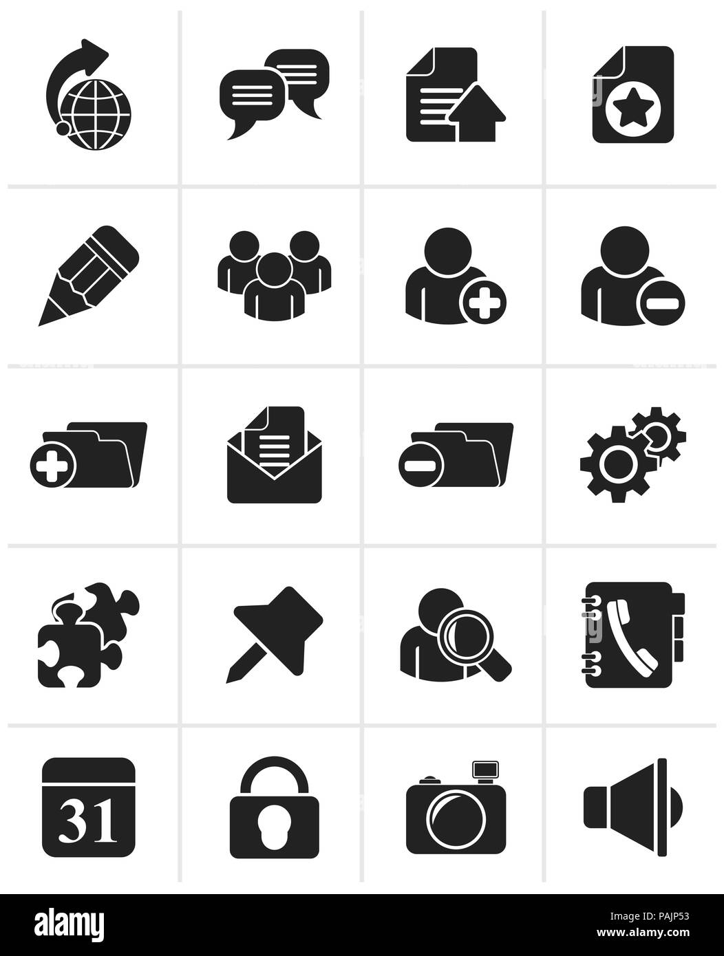 Nero blogging Internet icone - vettore icona impostare Illustrazione Vettoriale